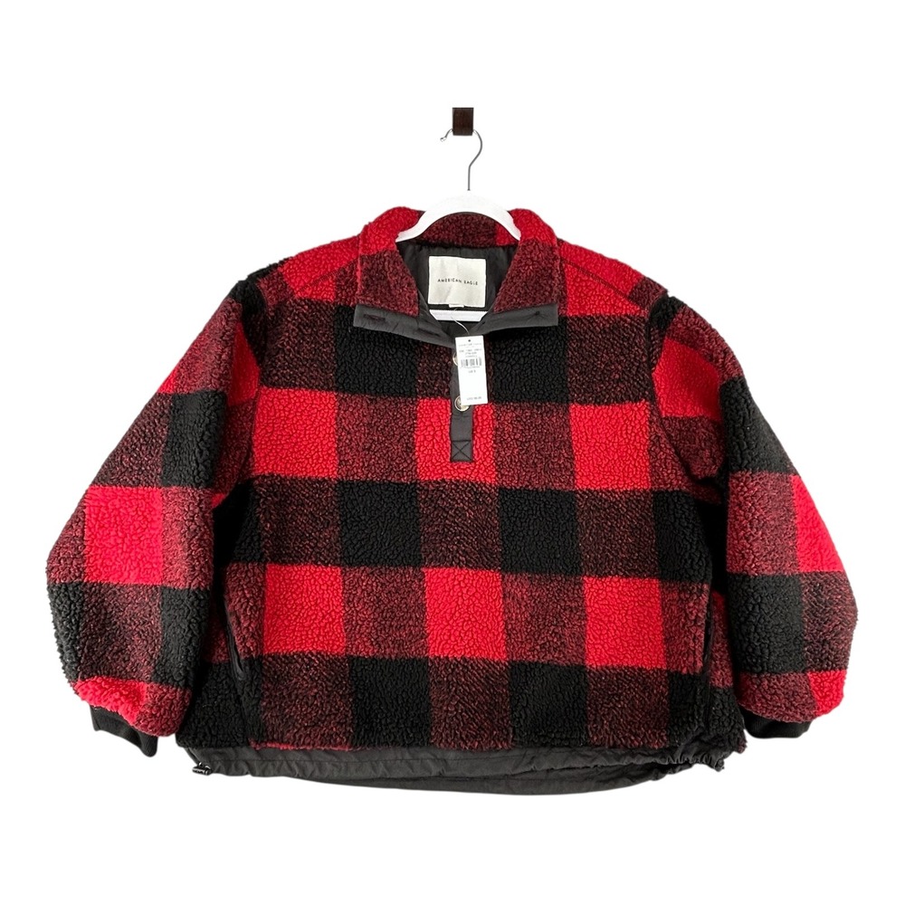 American Eagle Buffalo Plaid‎ Sherpa Fleece Oversized Sweatshirt Womens Small